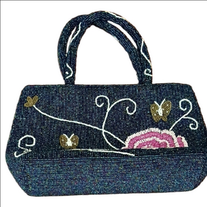 Elegant Beaded Handbag with Floral / Butterfly Design. No Brand Name.